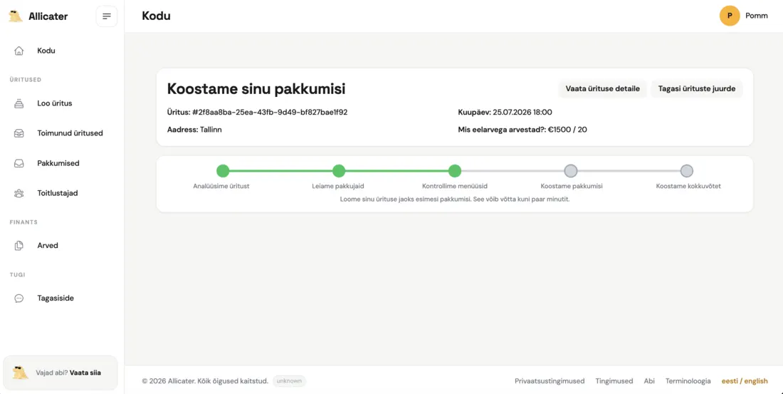 Pakkumiste kogumine Allicateris