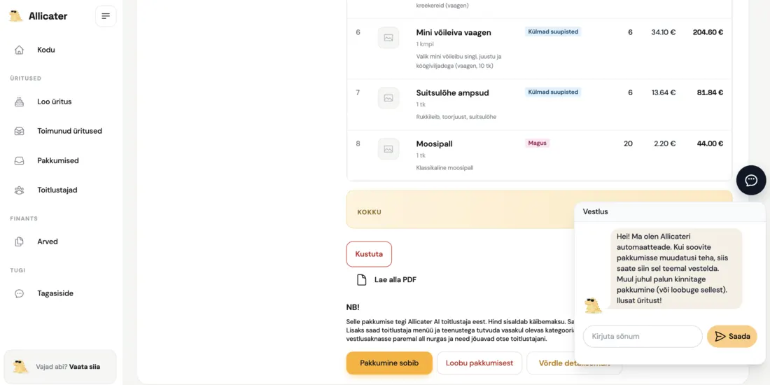 Vestlus toitlustajaga Allicateris