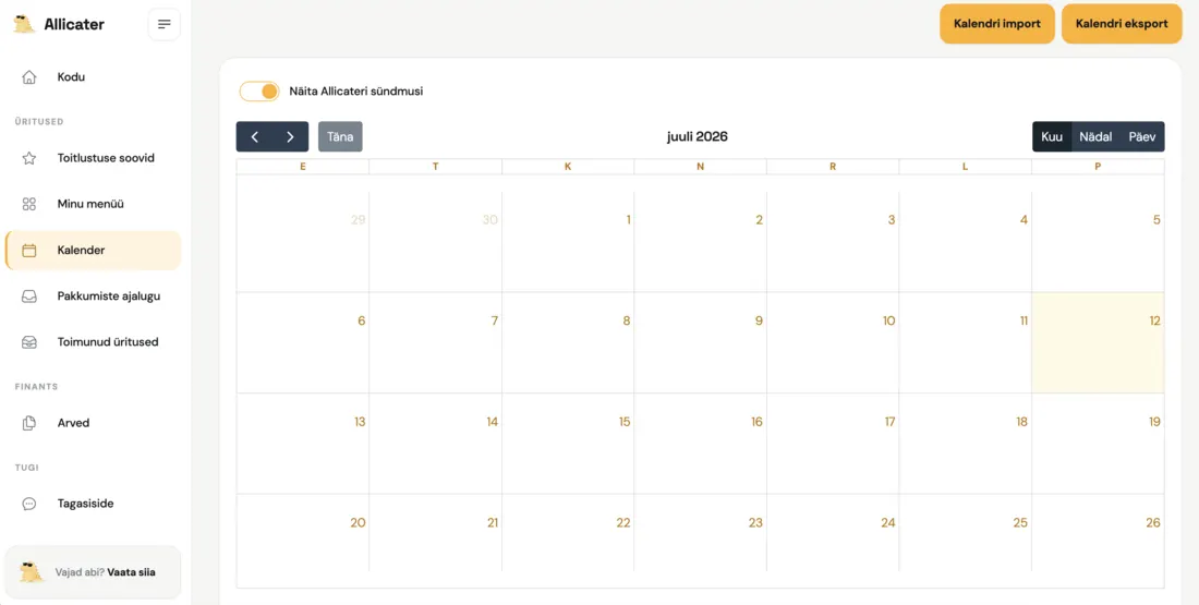 Toitlustaja kalender Allicateris