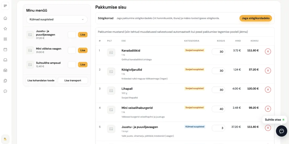 Pakkumise koostamine Allicateris