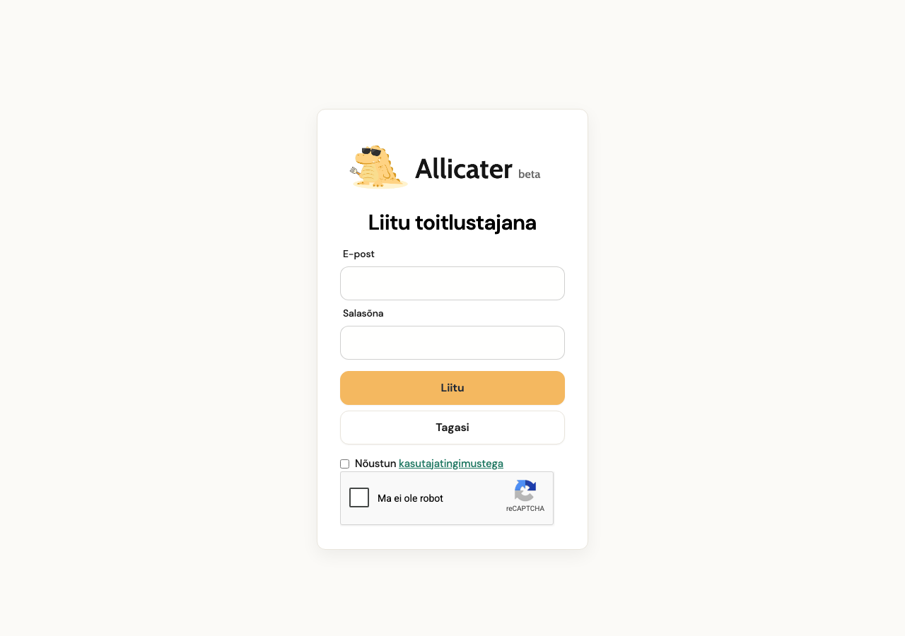 toitlustaja registreerumise vorm